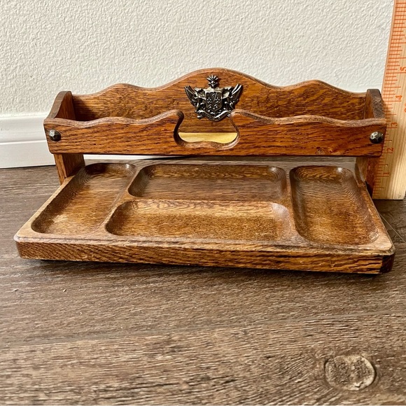 Vintage Wooden Desk Organizer with Eagle Emblem - Picture 3 of 13
